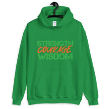 Load image into Gallery viewer, Strength Courage Wisdom Hoodie (Orange & Green unisex)