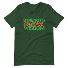 Load image into Gallery viewer, Strength Courage Wisdom (Orange & Green) T-Shirt