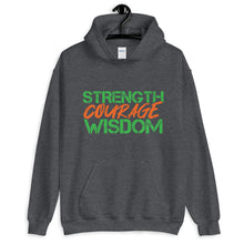 Load image into Gallery viewer, Strength Courage Wisdom Hoodie (Orange & Green unisex)