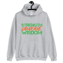 Load image into Gallery viewer, Strength Courage Wisdom Hoodie (Orange & Green unisex)
