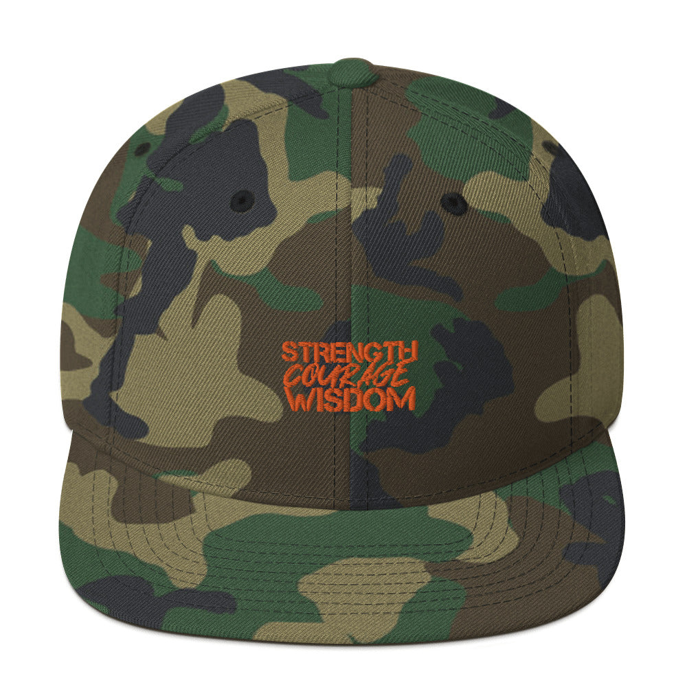 Strength-Courage-Wisdom Camo Snapback Hat