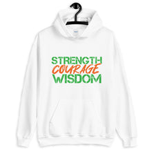 Load image into Gallery viewer, Strength Courage Wisdom Hoodie (Orange &amp; Green unisex)
