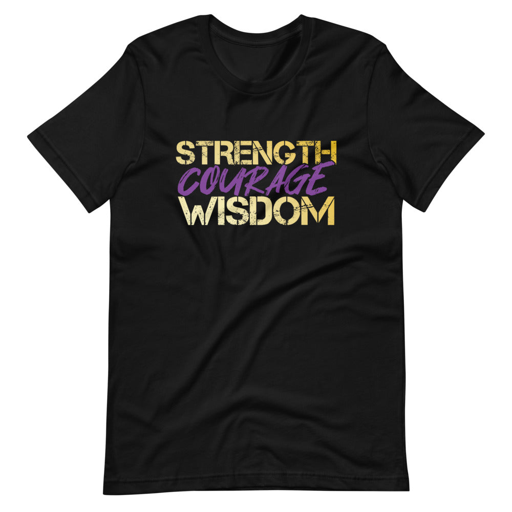 Strength Courage Wisdom (Purple&Gold) White T-Shirt
