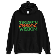 Load image into Gallery viewer, Strength Courage Wisdom Hoodie (Orange &amp; Green unisex)
