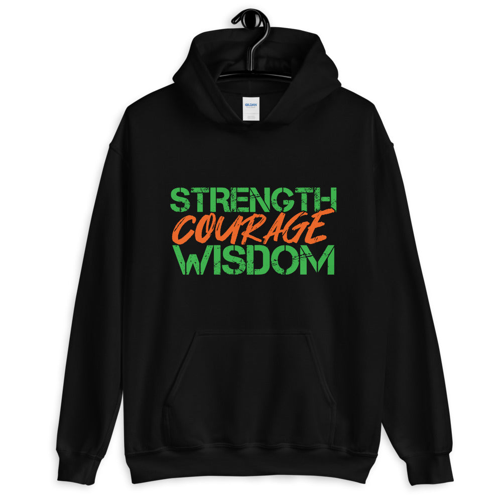 Strength Courage Wisdom Hoodie (Orange & Green unisex)